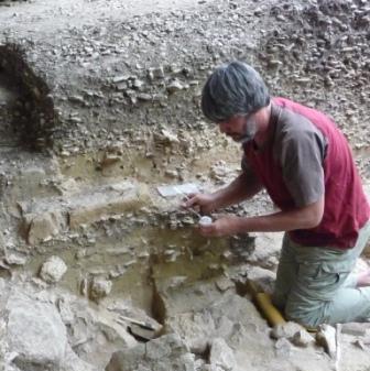 Sampling for microtephra at Grotte Mandrin